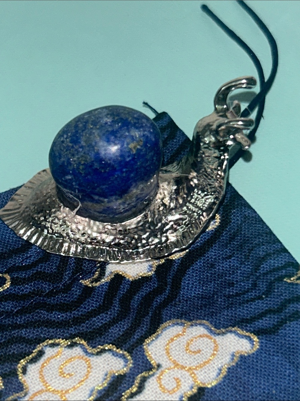 Lapis Lazuli Stone Silver Snail 2” Long with Dusty NWT